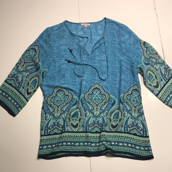 Saint Tropez West Tops - Size medium multi blue tunic top